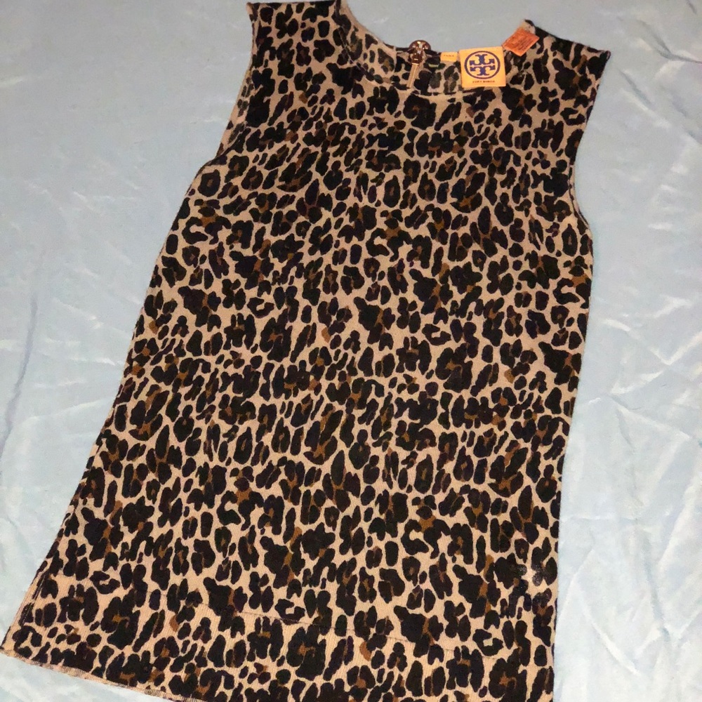 Tory Burch 100% Wool Leopard Print Tank Top, Small